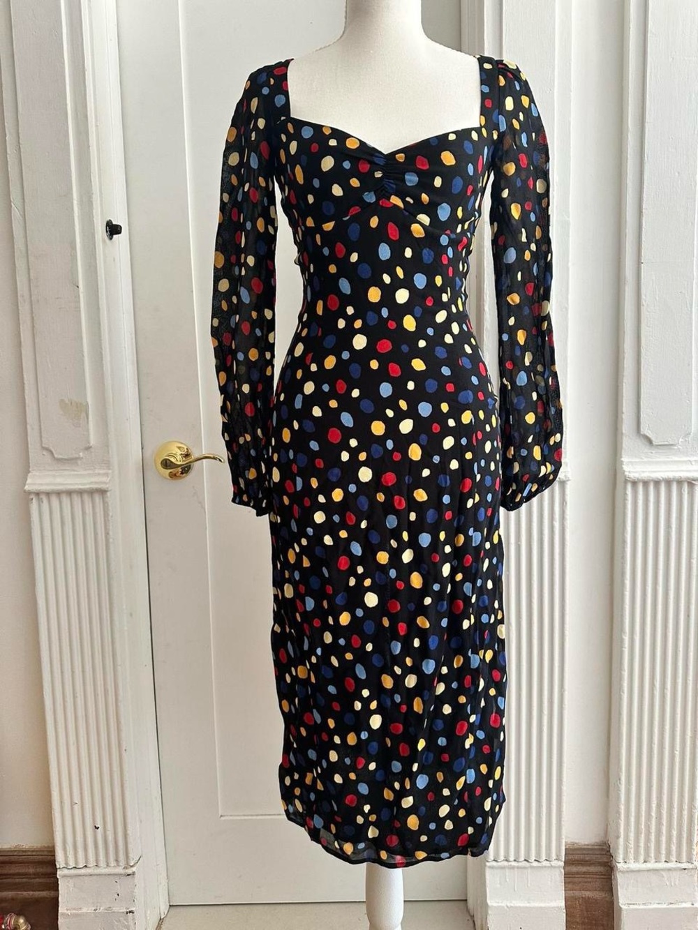 Black Polka Dot Midi Dress with Sweetheart Neckline